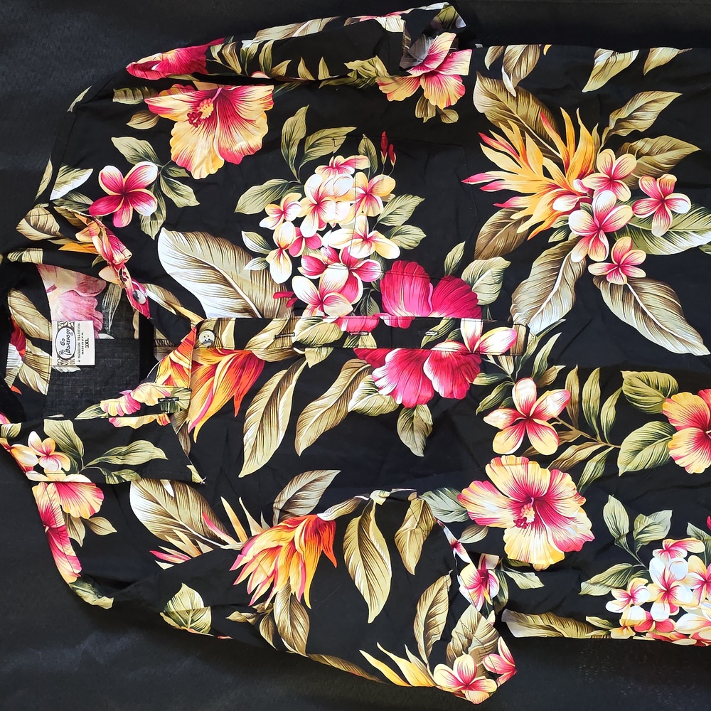 Go Barefoot Made In USA Hawaiian Floral 3XL Vibrant Short Sleeve Collared Shirt - Picture 4 of 8